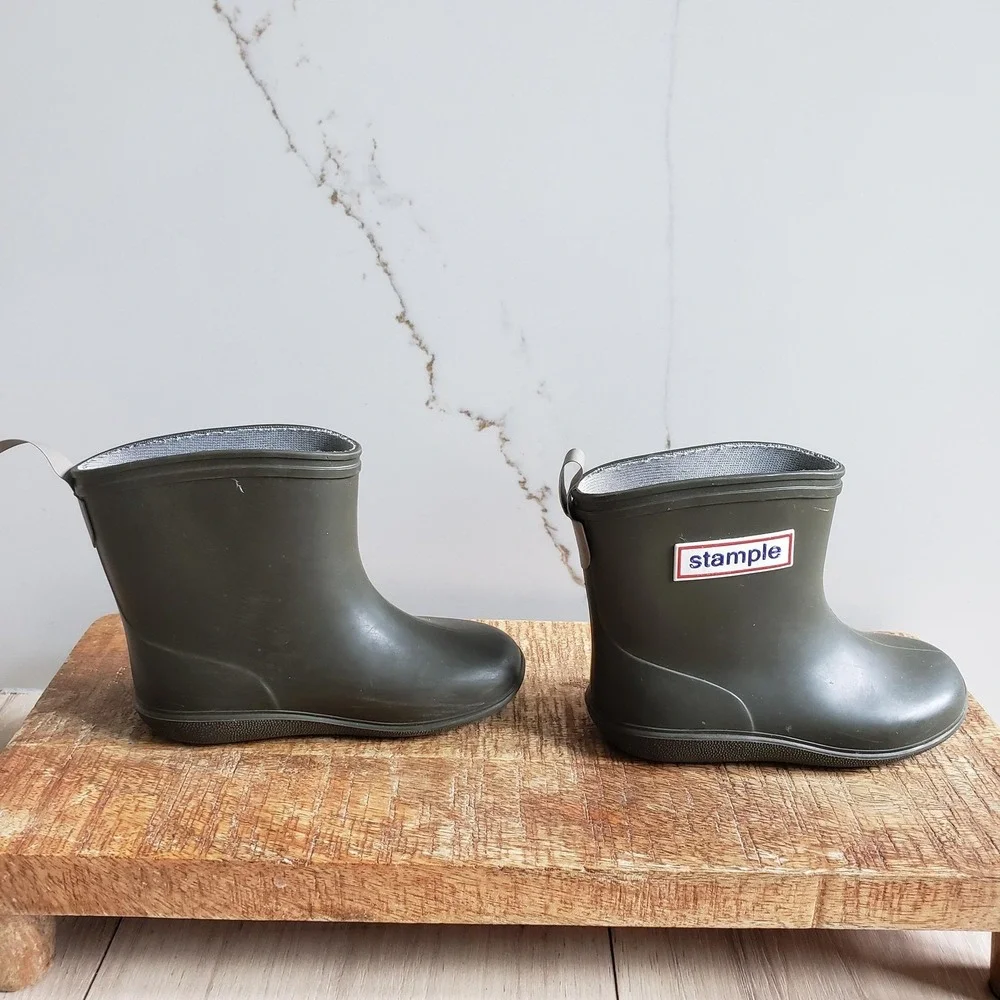 Stample Rain Boots Kids 8.5 Green Rubber Waterproof Pull On Made In Japan